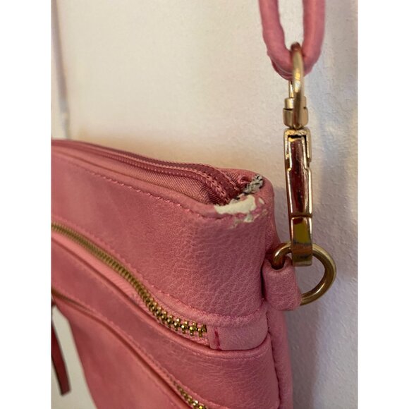 Pink Faux Leather Crossbody Bag With Gold Zippers & Adjustable Strap - Picture 5 of 5